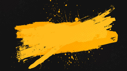 Abstract yellow paint brush stroke on dark background vector.