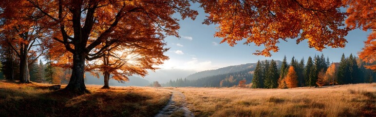 Fototapeta premium Panoramic photograph of a beautiful autumn land