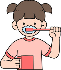 a girl brushing her teeth