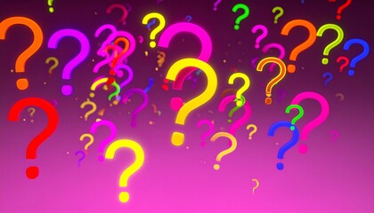 Colorful question marks float in the air