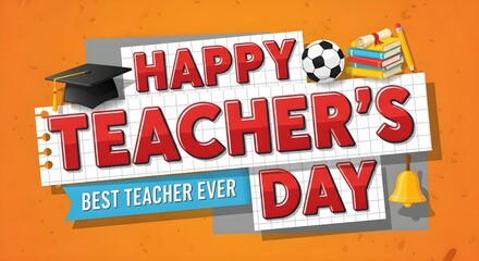 Happy Teacher's Day greeting card with school elements