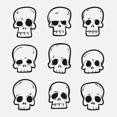Vector collection of skull heads in various styles.