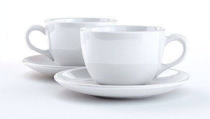 Obraz premium Two white ceramic teacups and saucers on white background