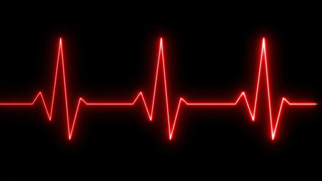 A glowing red electrocardiogram line showing a normal, steady heart rhythm on a black background.
