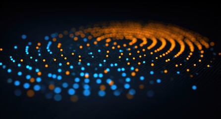 Abstract swirling pattern of glowing dots in orange and blue