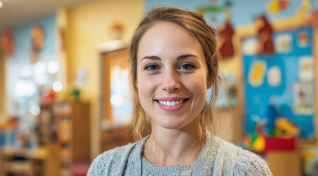 Fachkr&auml;ftemangel - Frau in Hort oder Kita oder Kindergarten macht Ausbildung zur Erzieherin