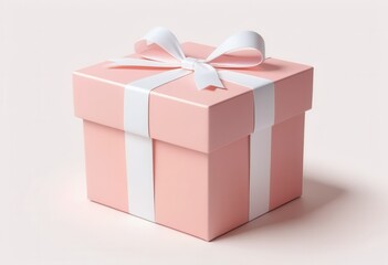 Obraz premium Elegant Pink Gift Box with White Ribbon on Soft Background for Celebrations and Special Occasions