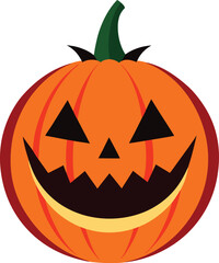 Naklejka premium Cartoon Halloween Pumpkin with a Smiling Face and Green Stem