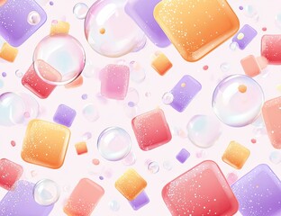 Floating soap bars and bubbles in pastel colors