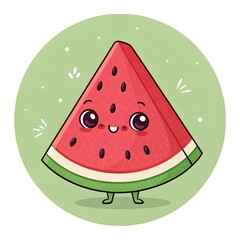 Adorable Chibi Watermelon Wedge Giggling with Seeds as Freckles, Cute Kawaii Tropical Fruit Cartoon Character with Happy Smile, Playful Summer Food Illustration Full of Whimsical Joy