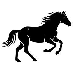 Black silhouette of a horse galloping, flat design.
