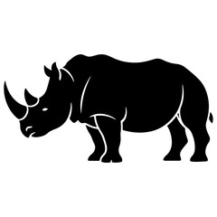 Minimal black silhouette of a rhinoceros, flat style.
