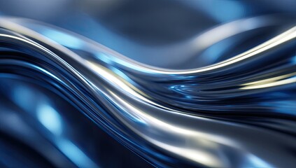 Abstract metallic flow of dark blue and silver, flowing curves