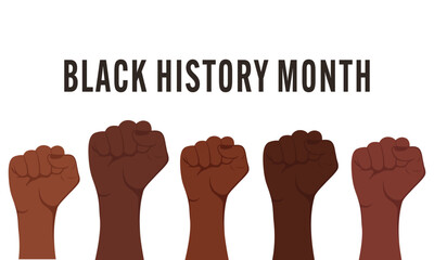 Black History Month background with fists closed. African American History. Vector illustration.