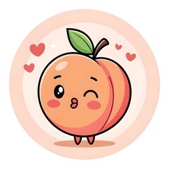 Adorable Chibi Peach Peppily Blowing a Kiss, Cute Kawaii Fruit Cartoon Character with Sweet Smile, Playful Healthy Food Illustration Full of Whimsical Charm and Love