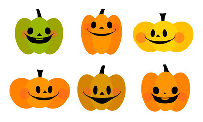 ハロウィンのかわいいかぼちゃの色々なキャラクターイラストのセット