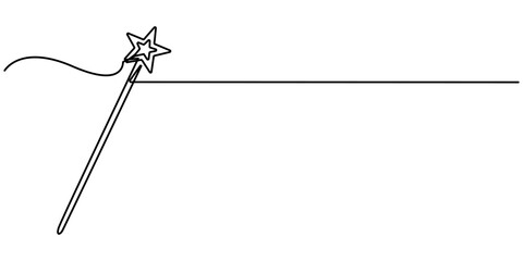 continuous line drawing of magic wand with star head.one line drawing of magic wand for carnival event. single line vector illustration. isolated white background. 