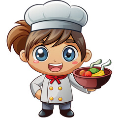 Create Bold Stroke Kawaii Chibi Chef Serving Ramen Premium Digital Asset Suitable for Design