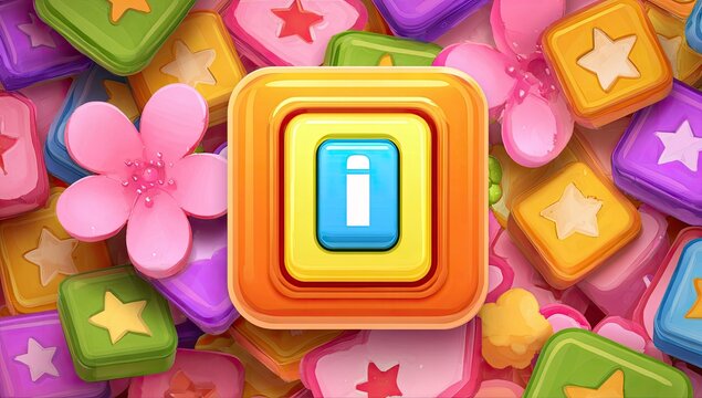 Bright, colorful info button in game