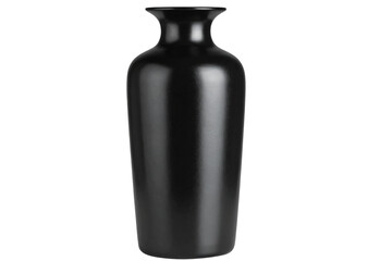 Close-Up Side View of Matte Black Ceramic Vase with Subtle Texture, isolated on a transparent background