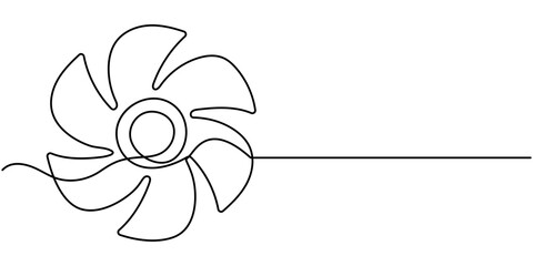 Continuous one line drawing of a fan with blades, depicting coolness and freshness, line art style vector illustration, Single continuous line drawing of a table fan, Continuous Line Drawing.  © SREEPOLOK