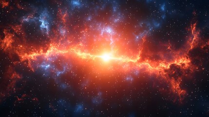 Obraz premium Fiery red and blue nebula glowing brightly with distant stars in deep space Cosmos