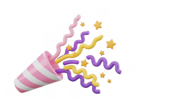 Celebratory confetti explosion, whimsical party popper against a dark backdrop - Powered by Adobe