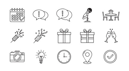 Collection of hand drawn celebration and event icons in silhouette