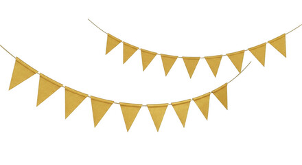 Whimsical decorative triangular bunting, cheerful mustard yellow against stark