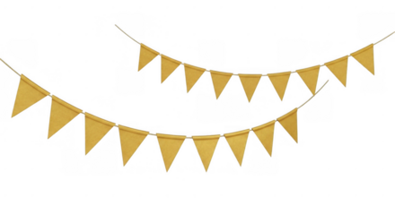 Whimsical decorative triangular bunting, cheerful mustard yellow against stark