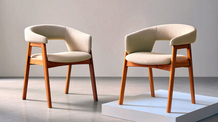 Sculptural Armchairs: Modern Elegance in Light Oak and Wool
