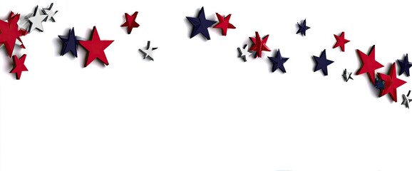 Red, white, and blue stars scattered on a white background