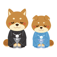 晴れ姿の戌年のキャラクター　親子　お辞儀