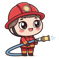 Elegant Create Bold Stroke Kawaii Firefighter Holding Hose Professional Photo