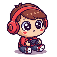 Elegant Create Bold Stroke Kawaii Gamer Chibi With Joystic High-Quality Stock Image