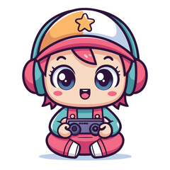 Vibrant Create Bold Stroke Kawaii Gamer Chibi With Joystic Creative Visual