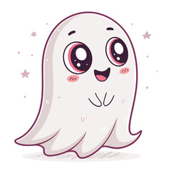 Stunning Create Bold Stroke Kawaii Ghost Character Smiling Premium Digital Asset