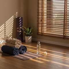 Peaceful Home Yoga Studio with Sunlight and Wellness Essentials.