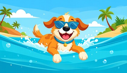 Cute dog swimming in ocean