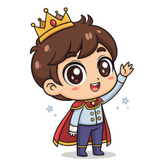 Showcasing Create Bold Stroke Kawaii Prince Chibi Waving Dynamic High-Quality Stock Image