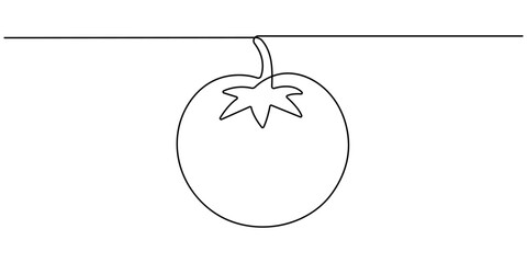 Obraz premium One continuous line drawing Tomato vegetable. Tomato single line illustration, Fresh tomatoes drawn with continuous line in minimalism, one line, editable vector outline. 