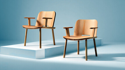Pair of Modern Wooden Armchairs