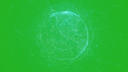 Animation of wireframe globe with glowing nodes and connecting lines - Powered by Adobe