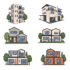 Fototapeta premium Modern architectural designs featuring diverse residential housing styles and urban living concepts