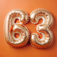 Sixty.Three Gold Balloons on Orange Background
