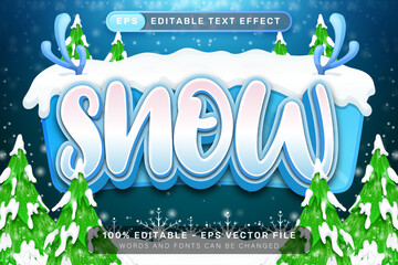 Winter And Christmas 3D Text Effect, Editable Snow Typography For Holiday Season Design