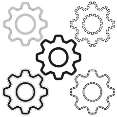 Industrial gear icons. Mechanical cogwheel symbols. Engineering technology element. Vector machinery graphic. EPS 10.