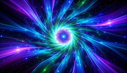 Abstract swirling vortex of vibrant neon colors in deep space