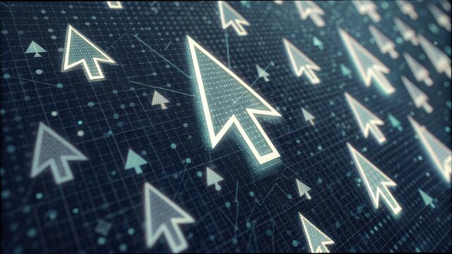 Digital Cursor Icons Multiplying Across Dark Background in V2 Format