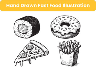 Vintage Black and White Junk Food Illustration